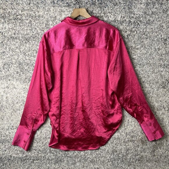 Good American Washed Satin Weekend Shirt Size S/M Love Potion Hot Pink - Picture 2 of 8